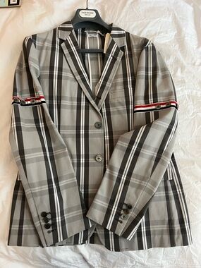 Thom Browne Grey Tartan Classic Sport Coat
